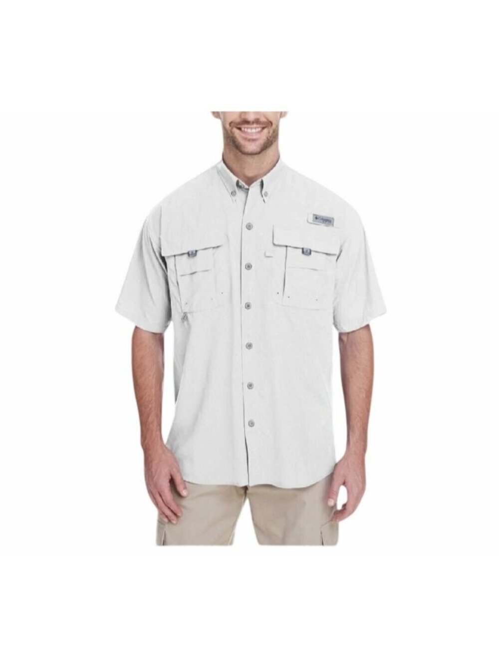 COLUMBIA- MENS WHITE SHORT SLEEVE BUTTON FRONT LIGHT WEIGHT SHIRT SIZE LARGE